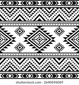 Southwest Native seamless pattern ethnic tribal Aztec geometric Navajo Native American fabric black and white design vector for textile print