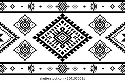 Southwest Native seamless pattern ethnic tribal Aztec geometric Navajo Native American fabric black and white design vector for textile print