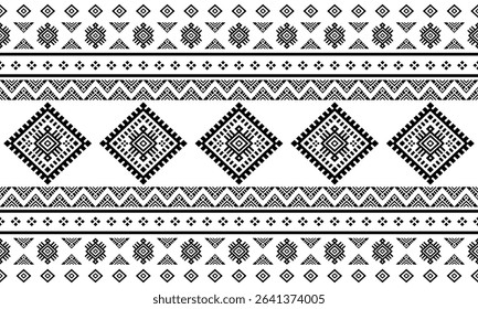 Southwest Native seamless pattern ethnic tribal Aztec geometric Navajo Native American fabric black and white design vector for textile print