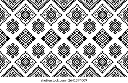 Southwest Native seamless pattern ethnic tribal Aztec geometric Navajo Native American fabric black and white design vector for textile print