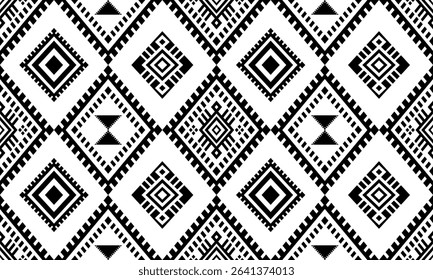 Southwest Native seamless pattern ethnic tribal Aztec geometric Navajo Native American fabric black and white design vector for textile print