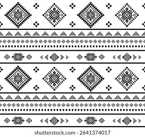 Southwest Native seamless pattern ethnic tribal Aztec geometric Navajo Native American fabric black and white design vector for textile print