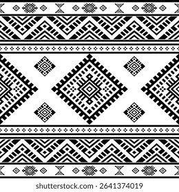Southwest Native seamless pattern ethnic tribal Aztec geometric Navajo Native American fabric black and white design vector for textile print