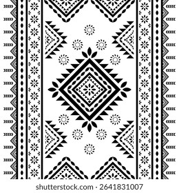 Southwest Native seamless pattern ethnic tribal Aztec geometric Navajo Native American fabric black and white design vector for textile print