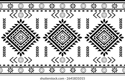Southwest Native seamless pattern ethnic tribal Aztec geometric Navajo Native American fabric black and white design vector for textile print