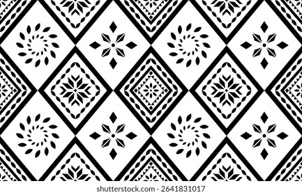 Southwest Native seamless pattern ethnic tribal Aztec geometric Navajo Native American fabric black and white design vector for textile print
