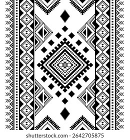 Southwest Native seamless pattern ethnic tribal Aztec geometric Navajo Native American fabric black and white design vector for textile print