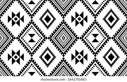 Sudoeste Nativo sem emenda padrão étnico tribal asteca geométrica Navajo Nativo americano tecido preto e branco vetor de design para impressão têxtil