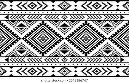 Southwest Native seamless pattern ethnic tribal Aztec geometric Navajo Native American fabric black and white design vector for textile print