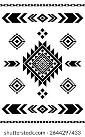 Sudoeste Nativo sem emenda padrão étnico tribal asteca geométrica Navajo Nativo americano tecido preto e branco vetor de design para impressão têxtil
