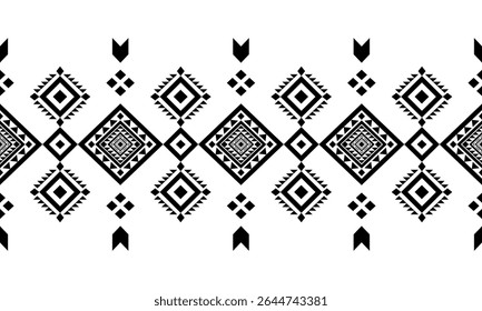 Southwest Patrón nativo sin costuras tribal étnico azteca geométrica Navajo Tela nativa americana Vector de diseño en blanco y negro para impresión textil
