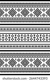 Southwest Patrón nativo sin costuras tribal étnico azteca geométrica Navajo Tela nativa americana Vector de diseño en blanco y negro para impresión textil