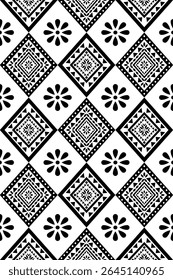 Southwest Native seamless pattern ethnic tribal Aztec geometric Navajo Native American fabric black and white design vector for textile print