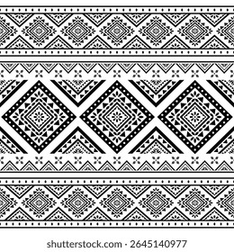 Southwest Patrón nativo sin costuras tribal étnico azteca geométrica Navajo Tela nativa americana Vector de diseño en blanco y negro para impresión textil