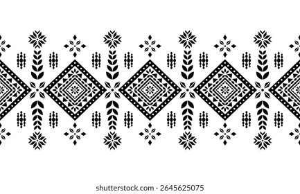 Southwest Native seamless pattern ethnic tribal Aztec geometric Navajo Native American fabric black and white design vector for textile print