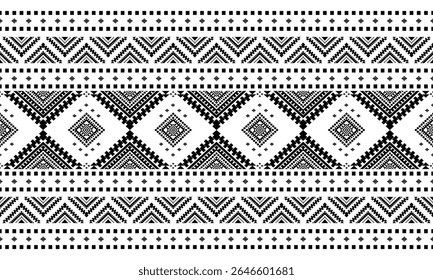 Southwest Patrón nativo sin costuras tribal étnico azteca geométrica Navajo Tela nativa americana Vector de diseño en blanco y negro para impresión textil