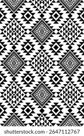 Southwest Native seamless pattern ethnic tribal Aztec geometric Navajo Native American fabric black and white design vector for textile print
