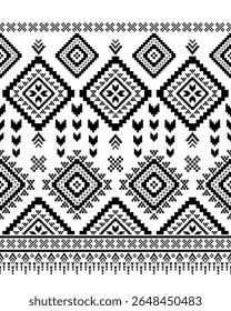 Southwest Native seamless pattern ethnic tribal Aztec geometric Navajo Native American fabric black and white design vector for textile print