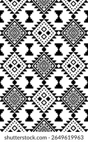 Southwest Native seamless pattern ethnic tribal pixel art Aztec geometric Navajo Native American fabric black and white design vector for textile print