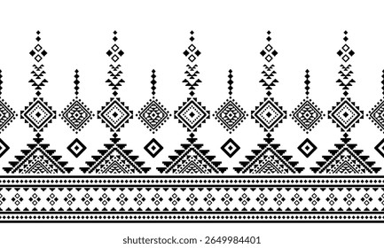Southwest Patrón inconsútil nativo étnico tribal Pixel Art geométrico azteca Navajo Tela nativa americana Vector de diseño en blanco y negro para impresión textil