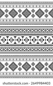 Southwest Patrón inconsútil nativo étnico tribal Pixel Art geométrico azteca Navajo Tela nativa americana Vector de diseño en blanco y negro para impresión textil