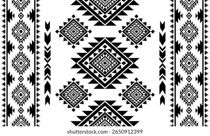 Southwest Native seamless pattern ethnic tribal Aztec geometric Navajo Native American fabric black and white design vector for textile print