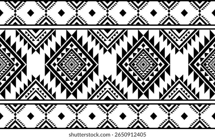 Southwest Native seamless pattern ethnic tribal Aztec geometric Navajo Native American fabric black and white design vector for textile print