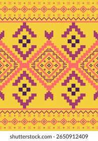 Southwest Native seamless pattern ethnic tribal Pixel Art Aztec geometric Navajo Native American fabric colorful design vector for textile print
