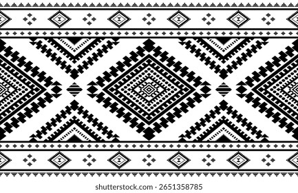 Southwest Native seamless pattern ethnic tribal Aztec geometric Navajo Native American fabric black and white design vector for textile print