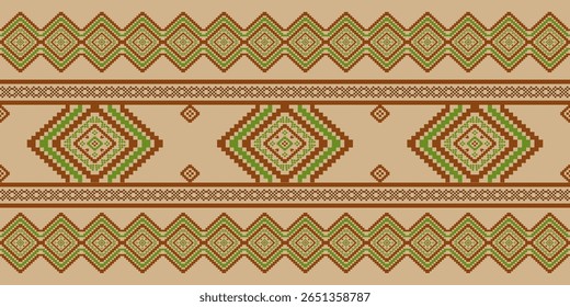 Southwest Native seamless pattern ethnic tribal Pixel Art Aztec geometric Navajo Native American fabric colorful design vector for textile print