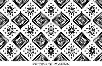 Southwest Native seamless pattern ethnic tribal Aztec geometric Navajo Native American fabric black and white design vector for textile print