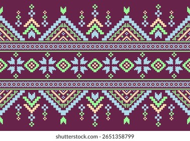 Southwest Native seamless pattern ethnic tribal Pixel Art Aztec geometric Navajo Native American fabric colorful design vector for textile print