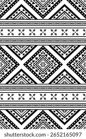 Southwest Patrón nativo sin costuras tribal étnico azteca geométrica Navajo Tela nativa americana Vector de diseño en blanco y negro para impresión textil