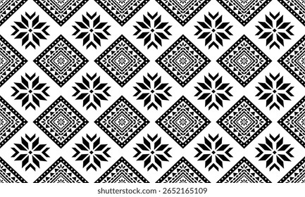 Southwest Native seamless pattern ethnic tribal Aztec geometric Navajo Native American fabric black and white design vector for textile print