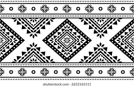 Southwest Native seamless pattern ethnic tribal Aztec geometric Navajo Native American fabric black and white design vector for textile print