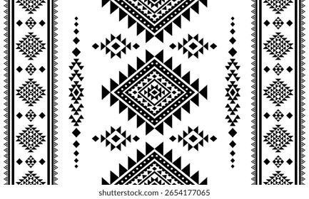 Southwest Native seamless pattern ethnic tribal Aztec geometric Navajo Native American fabric black and white design vector for textile print	
