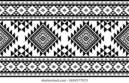 Southwest Patrón nativo sin costuras tribal étnico azteca geométrica Navajo Tela nativa americana Vector de diseño en blanco y negro para impresión textil	