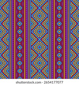 Sudoeste Nativo sem costura padrão étnico tribal Pixel Art Asteca geométrica Navajo Nativo americano tecido colorido vetor de design para impressão têxtil