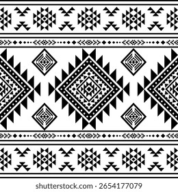 Southwest Native nahtloses Muster ethnischen Stamm Aztec geometrische Navajo Native American Stoff schwarz-weiß Design Vektor für Stoffdruck	