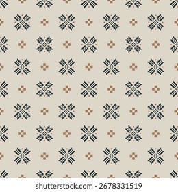 Southwest Patrón inconsútil étnico tribal azteca geométrica Navajo Nativo americano Pixel Art tela Vector de diseño de tonos de tierra para la impresión textil