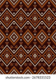 Southwest Patrón inconsútil étnico tribal azteca geométrica Navajo Nativo americano Pixel Art tela Vector de diseño de tonos de tierra para la impresión textil