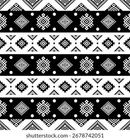 Southwest Native nahtloses Muster ethnischen Stamm Aztec geometrische Navajo Native American Stoff schwarz-weiß Design Vektor für Stoffdruck