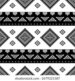 Southwest Patrón nativo sin costuras tribal étnico azteca geométrica Navajo Tela nativa americana Vector de diseño en blanco y negro para la impresión textil