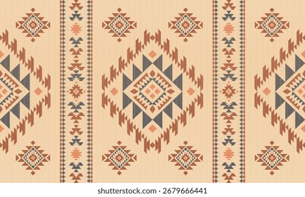 Southwest Patrón nativo sin costuras tribal étnico azteca geométrica Navajo Tela nativa americana Vector de diseño de tonos de tierra para la impresión textil