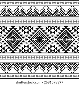 Patrón nativo del suroeste sin fisuras étnico tribal azteca geométrica Navajo Tela nativa americana Vector de diseño en blanco y negro para la impresión textil