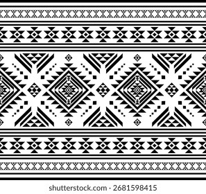 Patrón nativo del suroeste sin fisuras étnico tribal azteca geométrica Navajo Tela nativa americana Vector de diseño en blanco y negro para la impresión textil