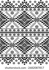 Southwest native seamless pattern ethnic tribal Aztec geometric Navajo Native American fabric black and white design vector for textile printing