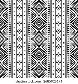 Patrón nativo del suroeste sin fisuras étnico tribal azteca geométrica Navajo Tela nativa americana Vector de diseño en blanco y negro para la impresión textil