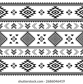 Southwest native seamless pattern ethnic tribal Aztec geometric Navajo Native American fabric black and white design vector for textile printing