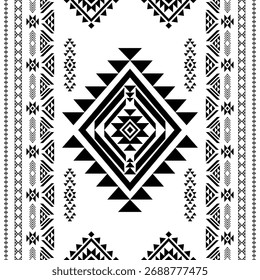 Sudoeste nativo sem emenda padrão étnico tribal asteca geométrica Navajo Nativo americano tecido preto e branco vetor de design para impressão têxtil